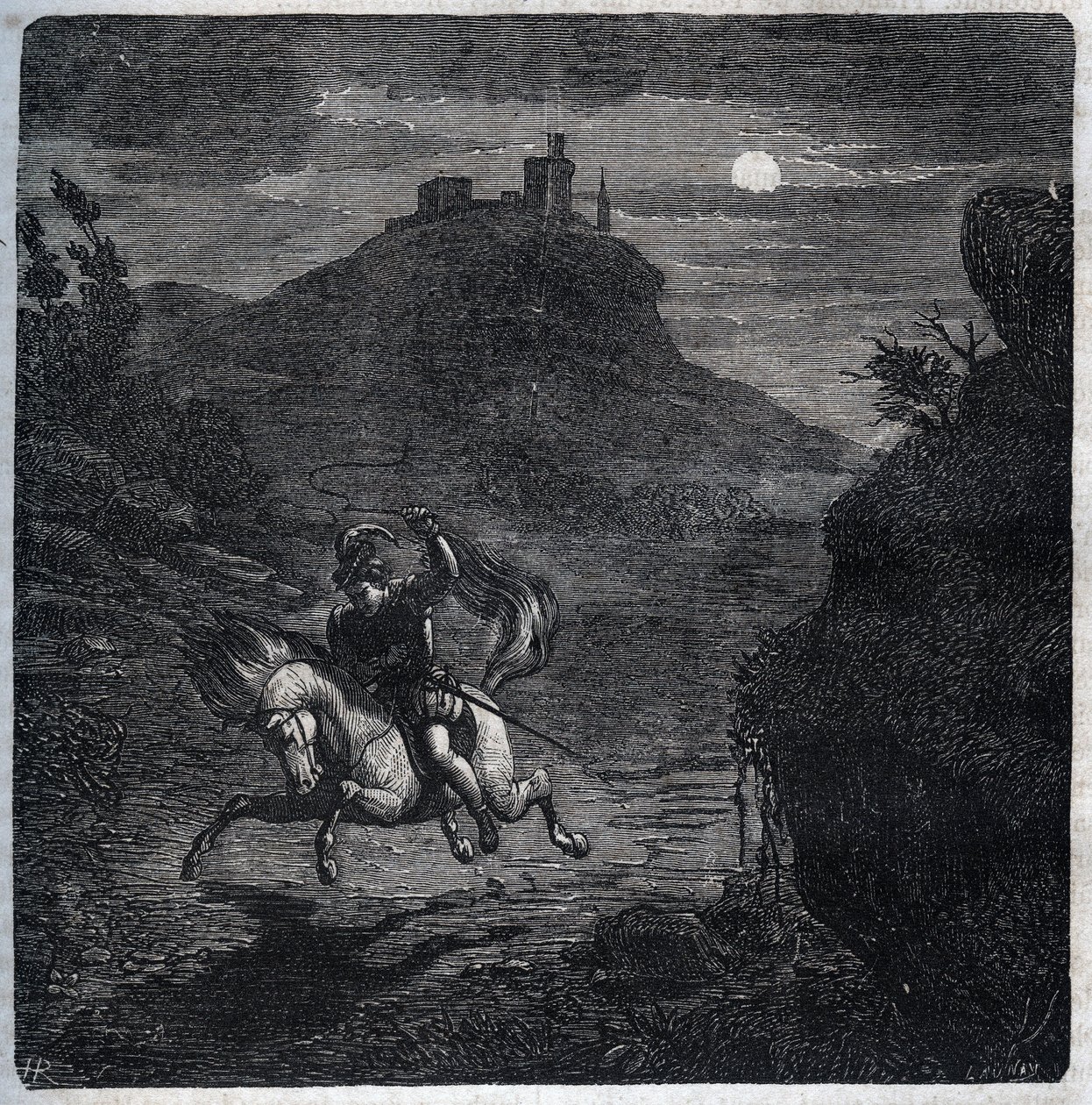 Jean de Laval Conte di Chateaubriant (1486-1543) fuggì in Inghilterra dopo aver assassinato sua moglie Francoise de Foix, Contessa di Chateaubriant (ca. 1495-1537). Incisione del 1871 in "Histoire Des Cocuses Celebres" di Henry de Kock da French School