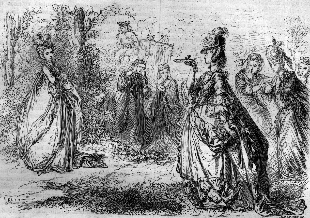 Jeanne Becu, Contessa (o Madame) du Barry (1743-1793) favorita di Luigi XV al Padiglione di Lucienne. Incisione in "Storia dei papi-re-regine-imperatori attraverso i secoli" di Maurice Lachatre da French School