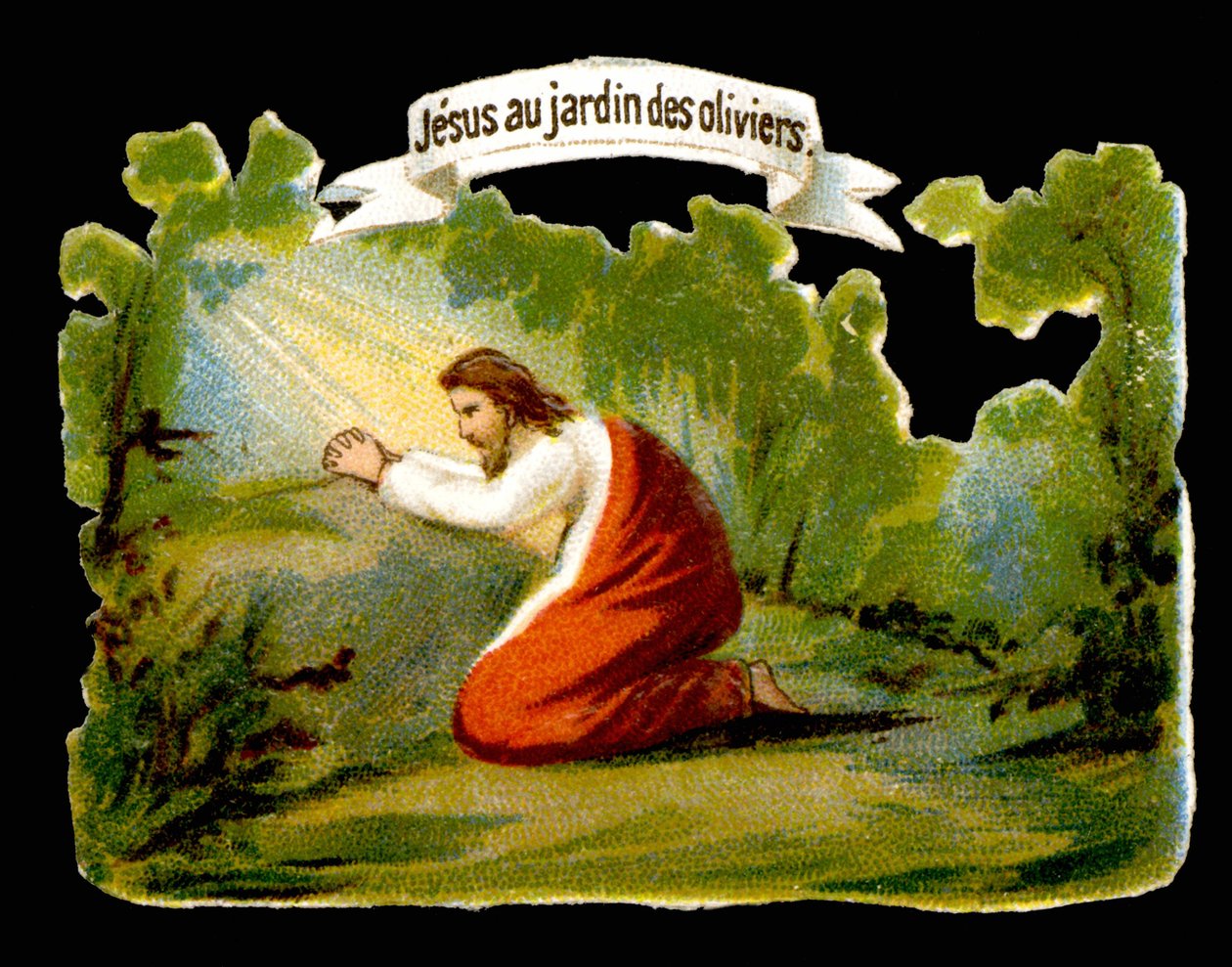 Gesù riceve la luce divina nel Giardino degli Ulivi - cromolitografia, fine XIX secolo da French School