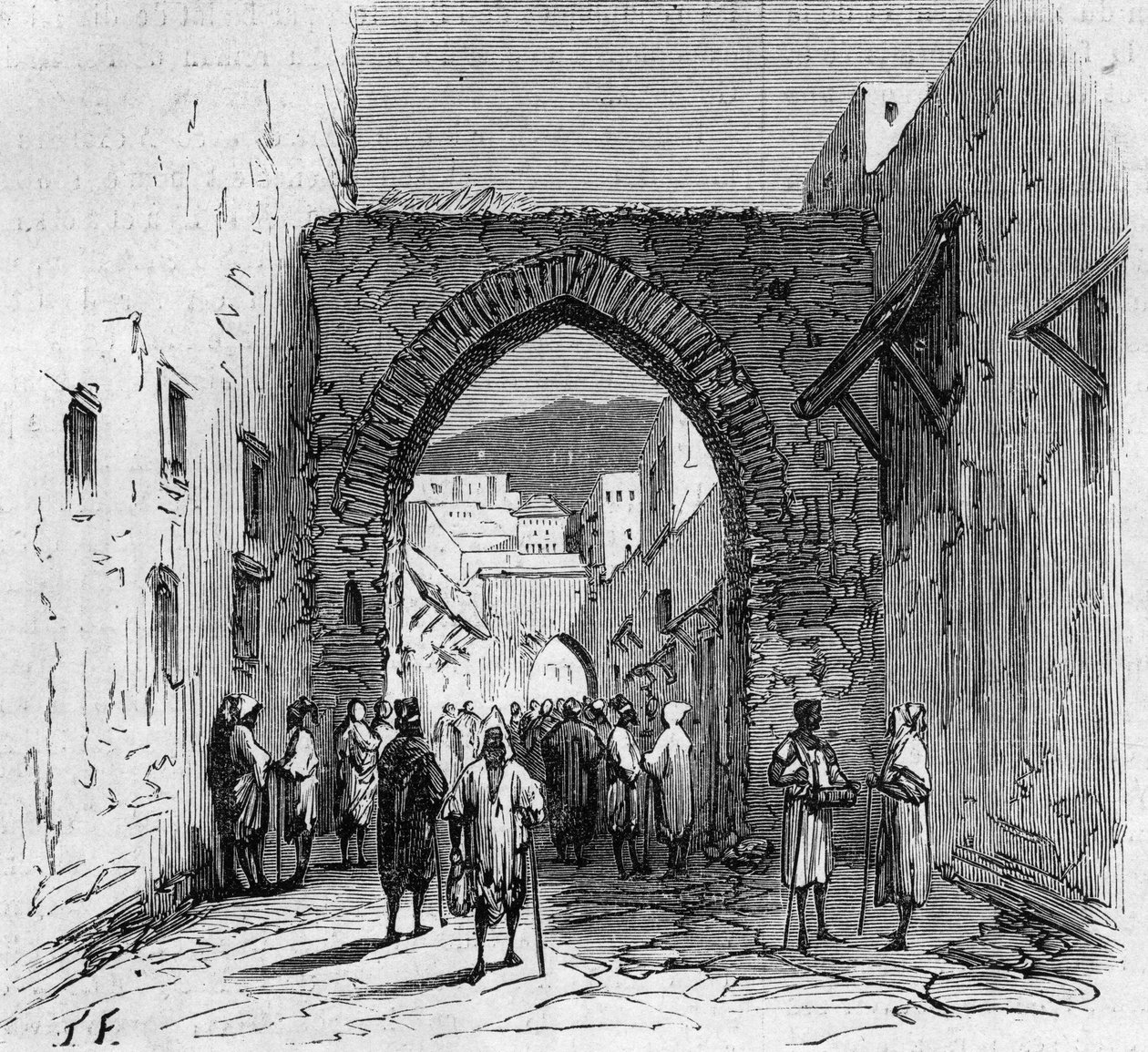 Popolazione ebraica di Tetouan (Tetuan) in Marocco: vista della porta del quartiere ebraico da French School