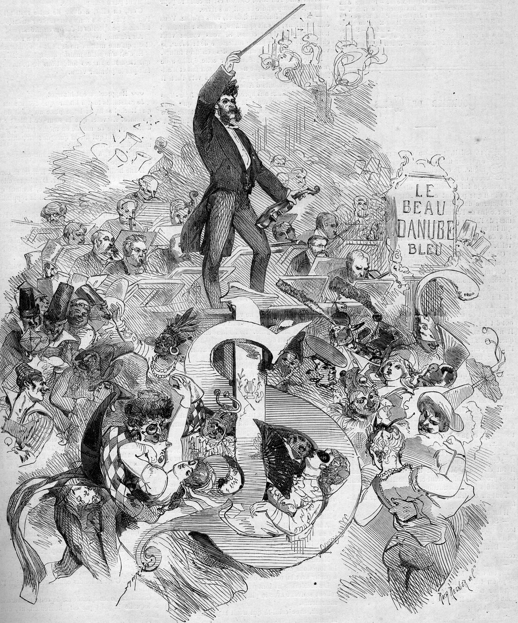 Johann Strauss il giovane (1825-1899), al violino, durante un ballo in maschera all