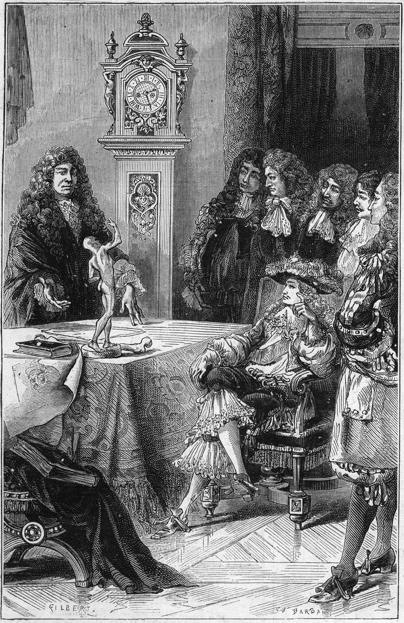 Joseph Guichard Du Verney (1648-1730) che dà una lezione di anatomia al Duca di Borgogna Luigi di Francia (1682-1712). XVIII secolo. Incisione del 1878 da French School