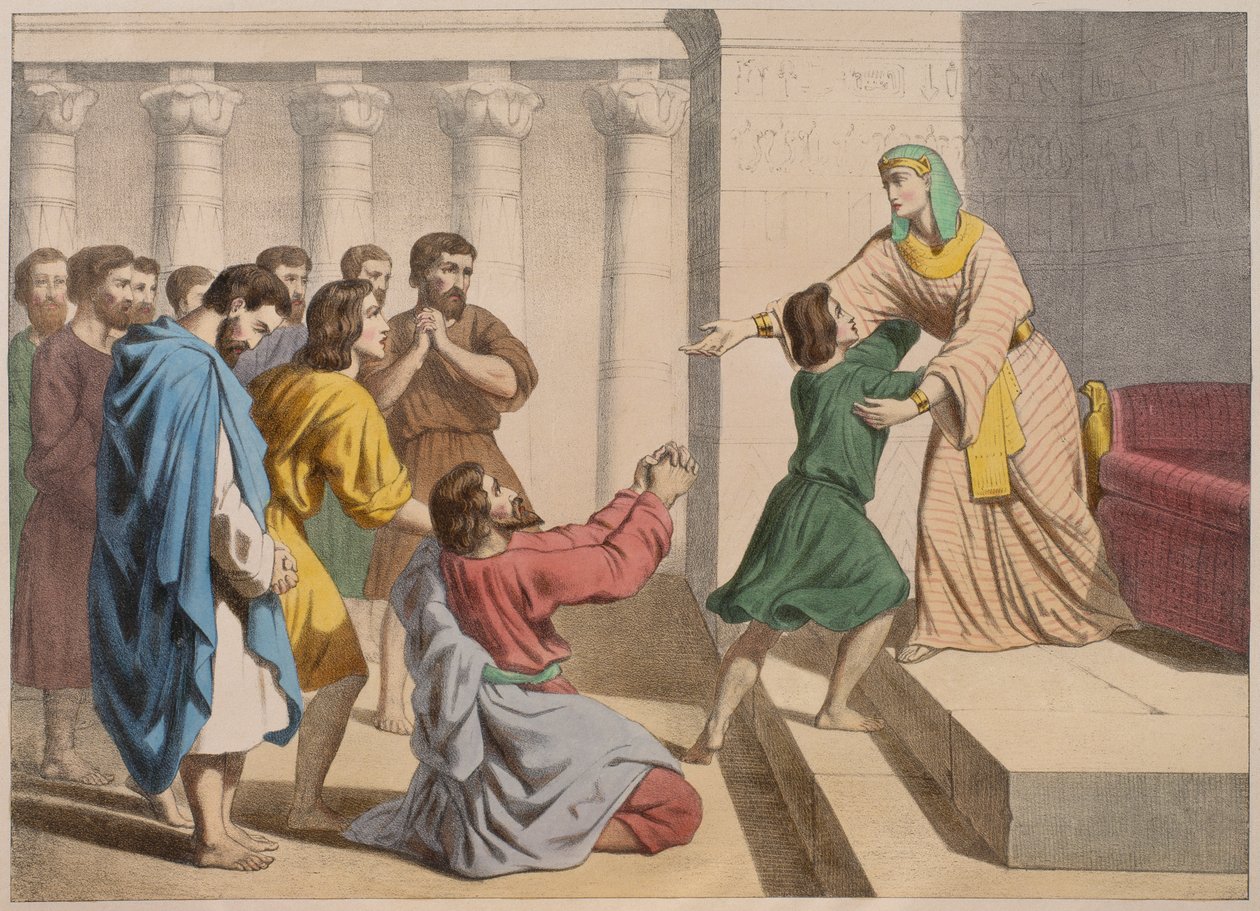Giuseppe si fa riconoscere dai suoi fratelli, illustrazione da un catechismo L