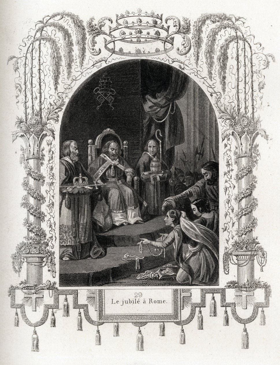 Giubileo a Roma nel 1450, durante il pontificato di Niccolò V. Incisione per illustrare Histoire des popes di Maurice Lachatre, librairie du progres, Parigi. da French School