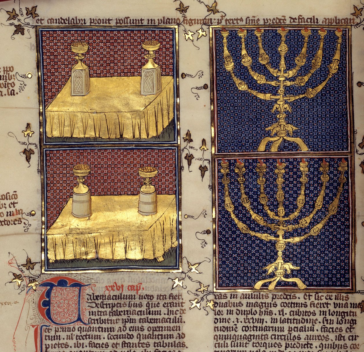 Ebraismo: "tavole e candelabri proposti usati nei riti ebraici" Miniatura tratta da "Commenti della Bibbia" di Nicholas de la Lyra (XIII secolo) da French School