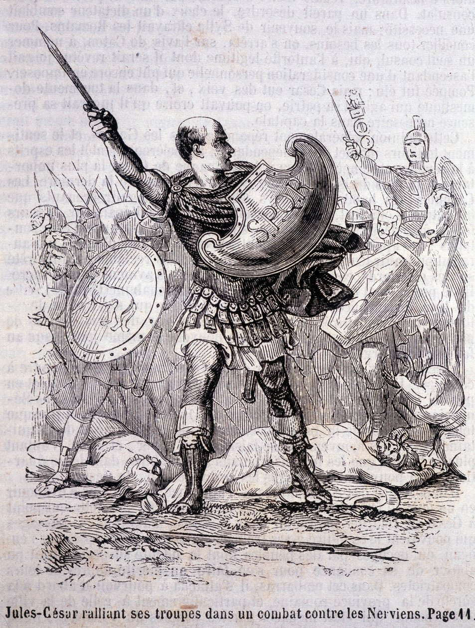 Giulio Cesare raduna le sue truppe in una lotta contro i Nervi - in "Histoire de France" di L.-P. Anquetil da French School