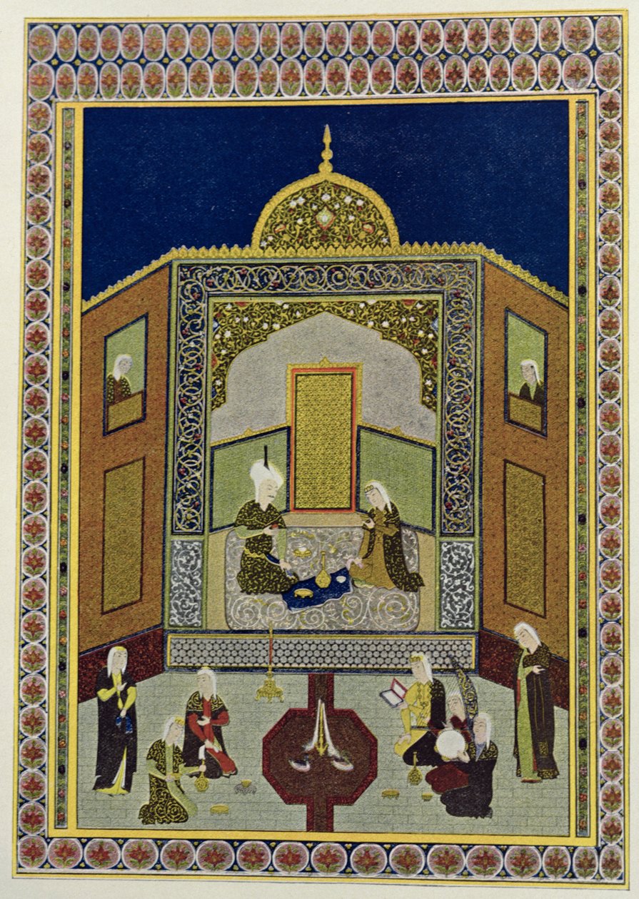 Kadi Pere-au-pet sotto la cupola, illustrazione per Le Mille e una Notte, 1895 da French School