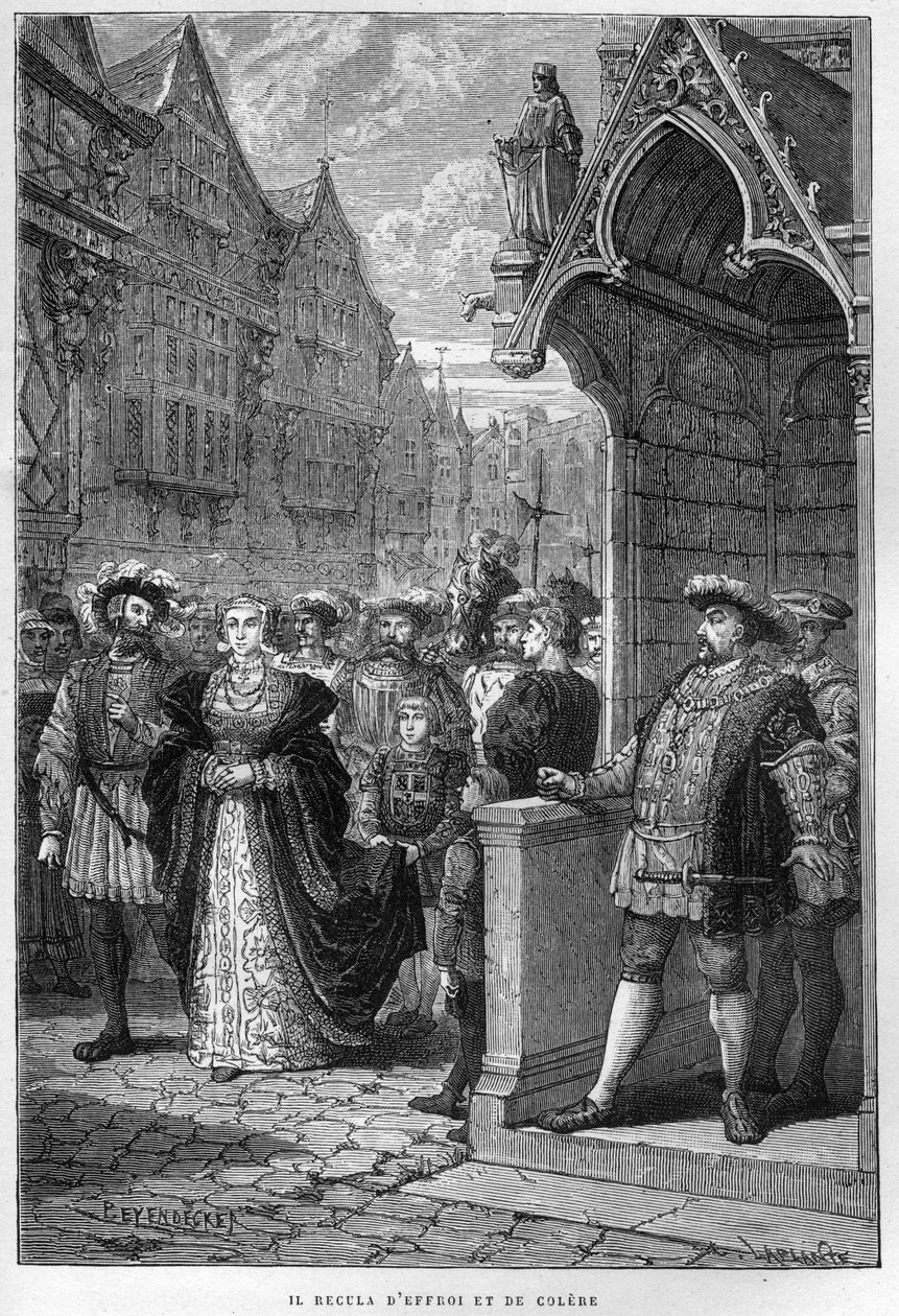 Re Enrico VIII (1491-1547) vede Anna di Cleves (1515-1557) - incisione da 