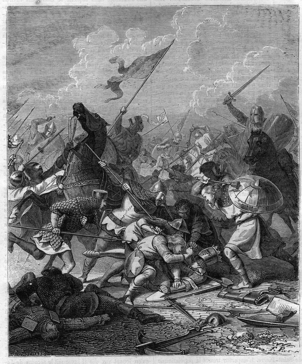 Re Ottone I di Germania, detto il Grande (912-973) sorpreso dai ribelli a Roma. Incisione in "Histoire des Papes-Rois-Reine e Imperatori attraverso i secoli" di Maurice Lachatre da French School