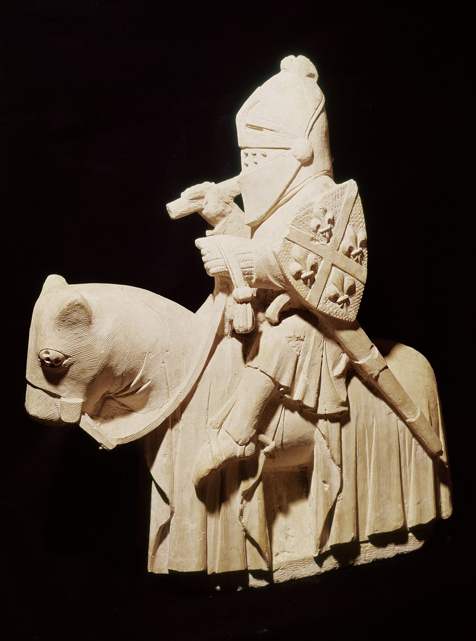 Cavaliere in armatura sul suo cavallo da French School