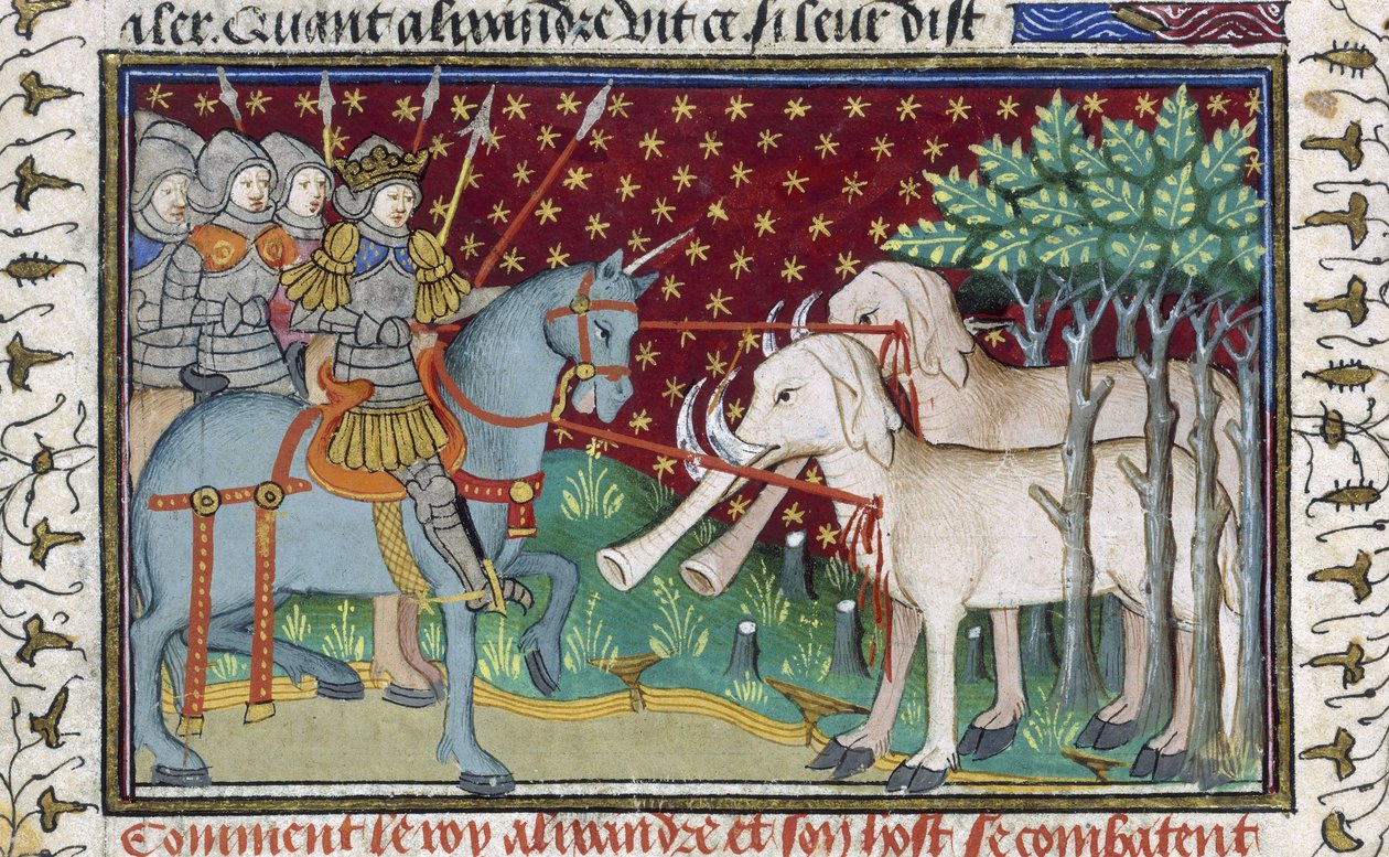 Cavalieri che attaccano elefanti, dal 
