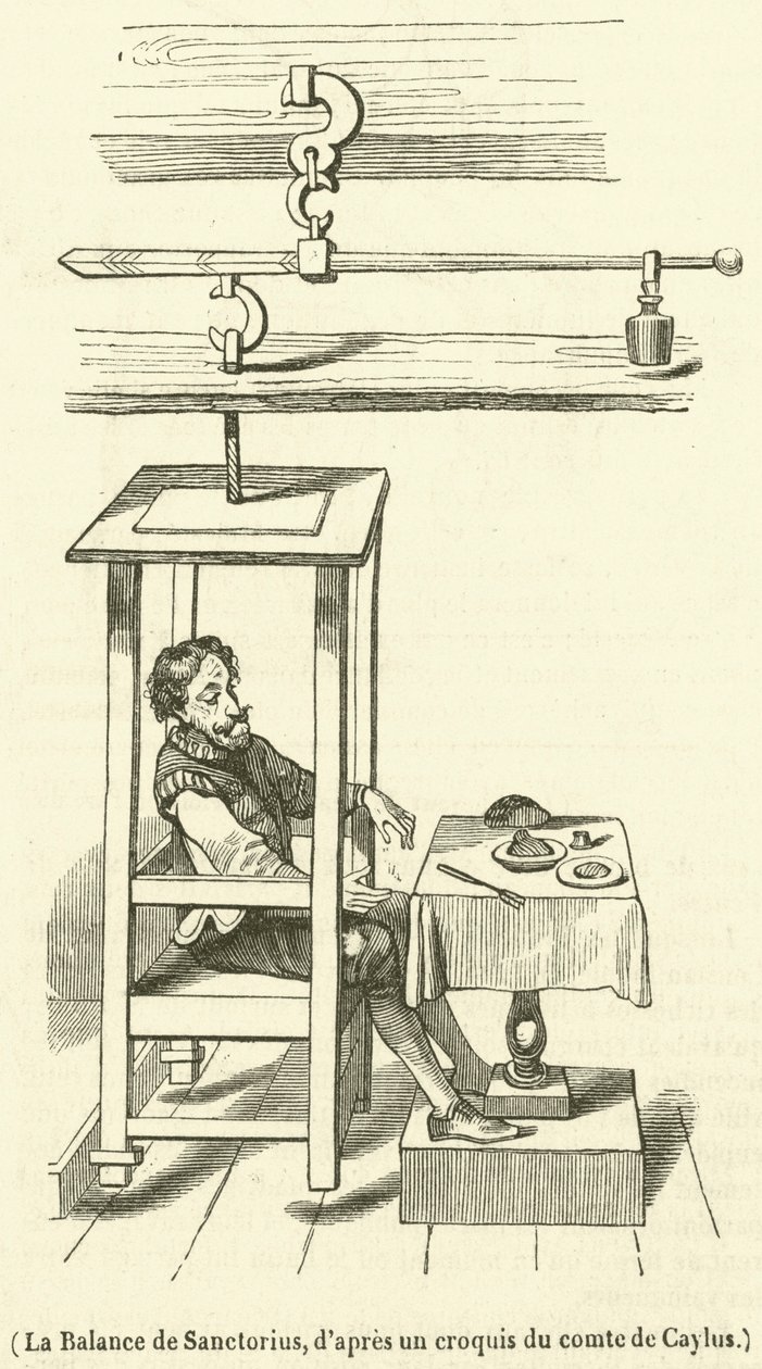 La Balance de Sanctorius (incisione) da French School