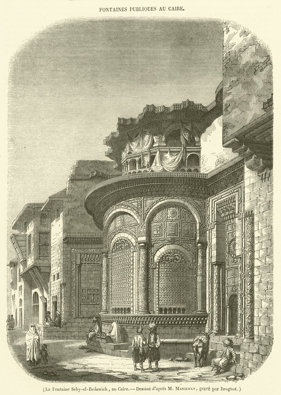 La fontana di Seby-el-Bedawieh, Il Cairo (incisione) da French School