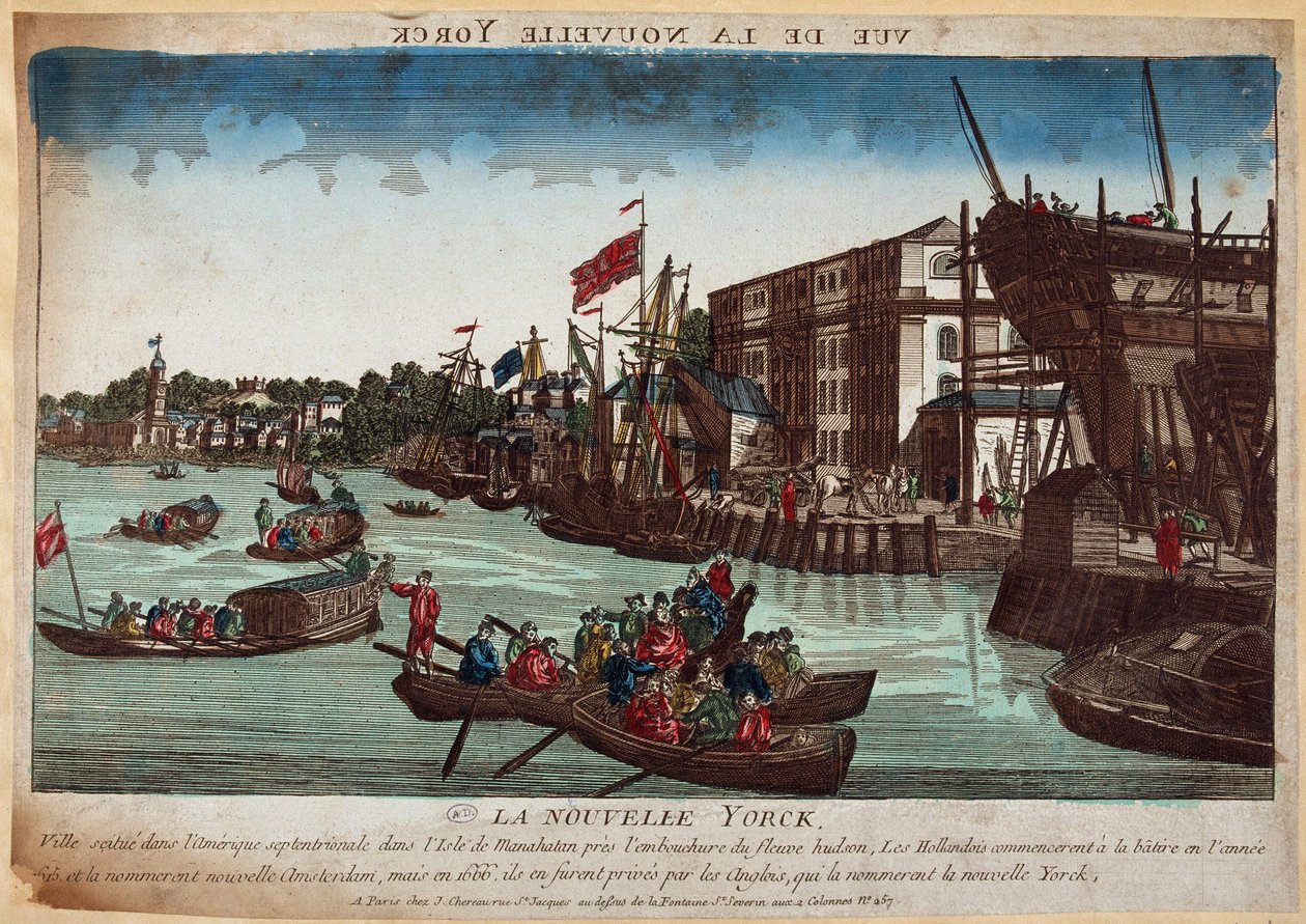 La Nouvelle York, incisione XVIII secolo da French School