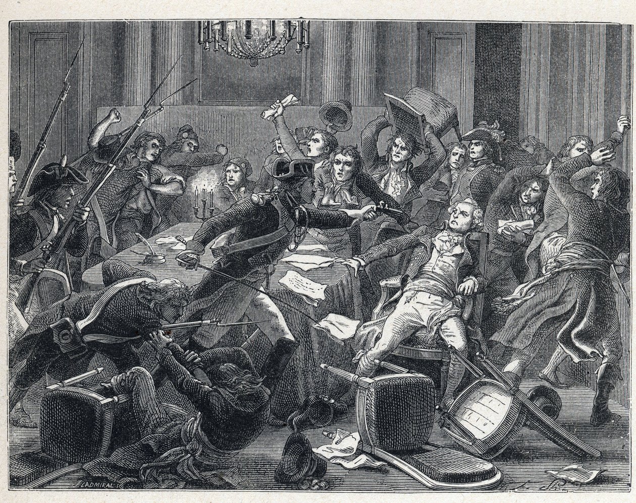 Il Terrore durante la Rivoluzione Francese: arresto di Maximilien de Robespierre (1758-1794) e dei suoi sostenitori riuniti all