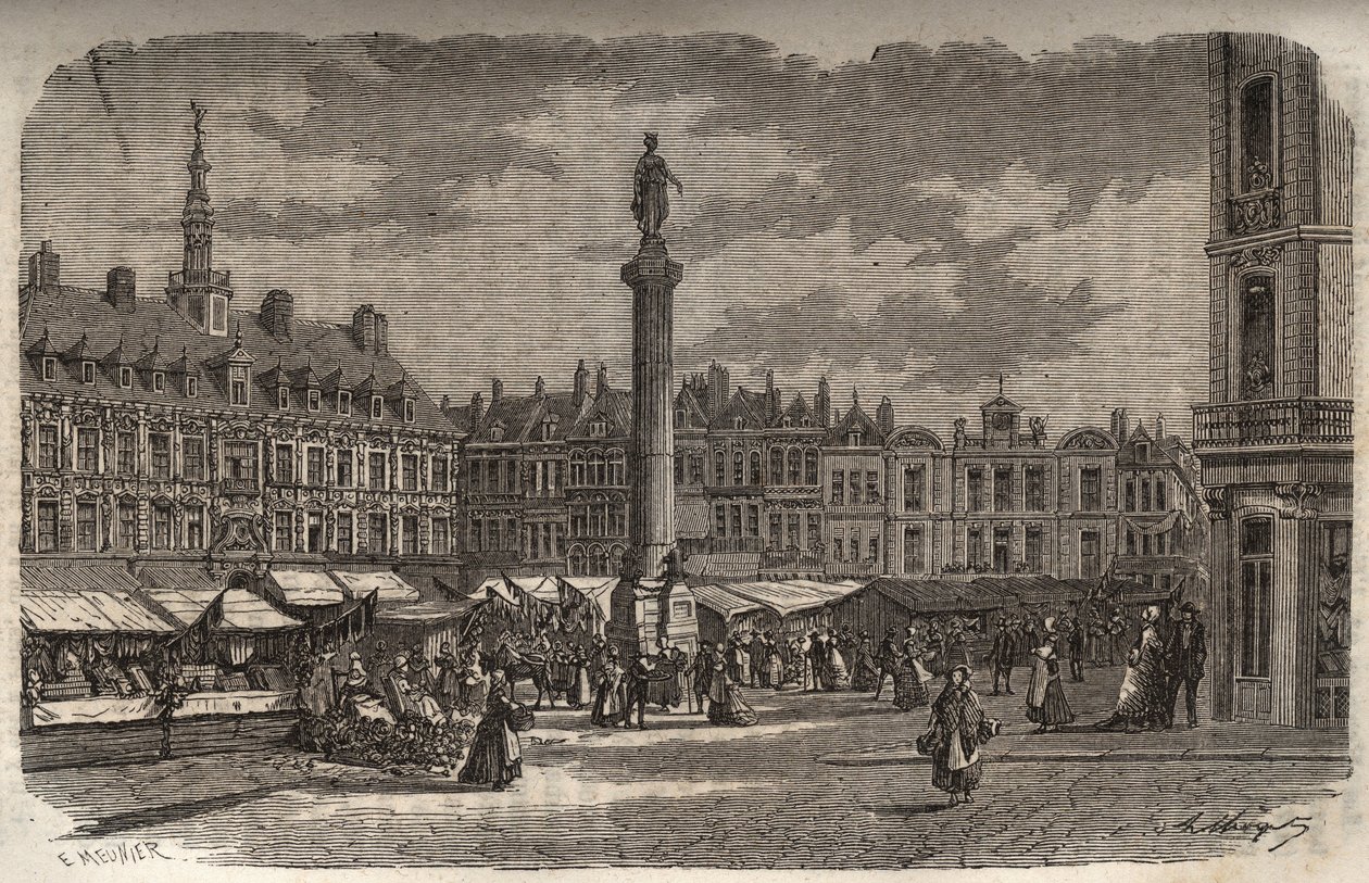 La Grand Place a Lille - incisione in "Histoire de France" di Victor Duruy - 1882 da French School