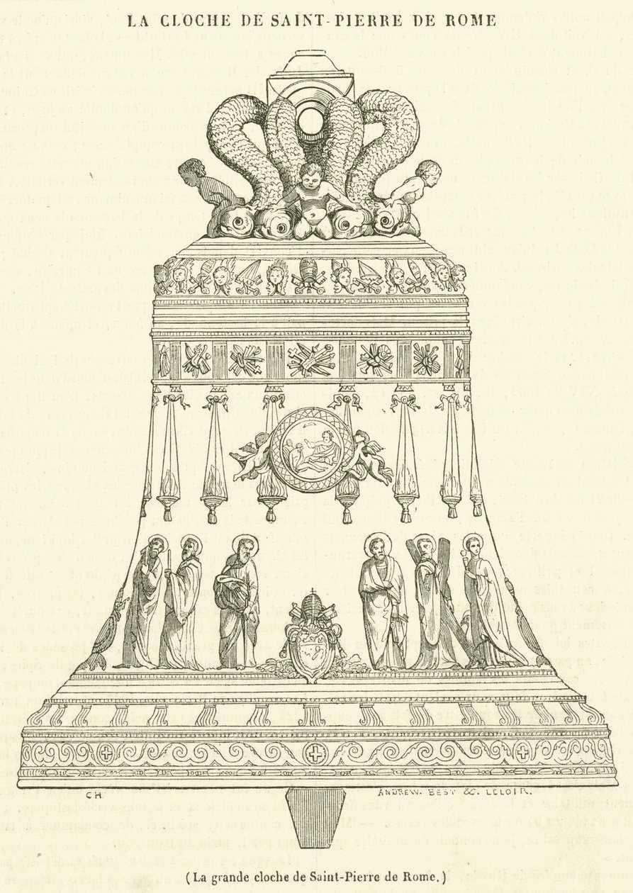 La grande campana di San Pietro a Roma (incisione) da French School