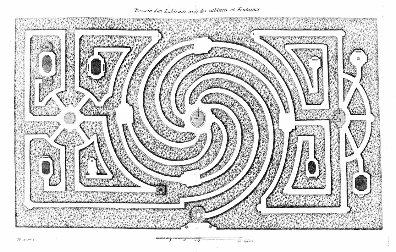 Progetto del labirinto con armadi e fontane. Basato sulla teoria e pratica del giardinaggio di A. J. Dézailler D
