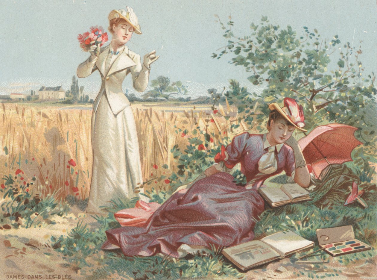 Signore in un campo di grano (cromolito) da French School