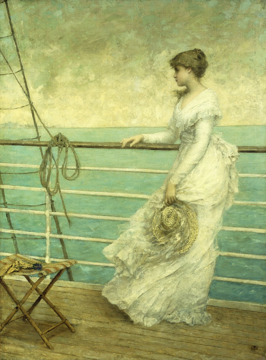 Signora sul ponte di una nave da French School