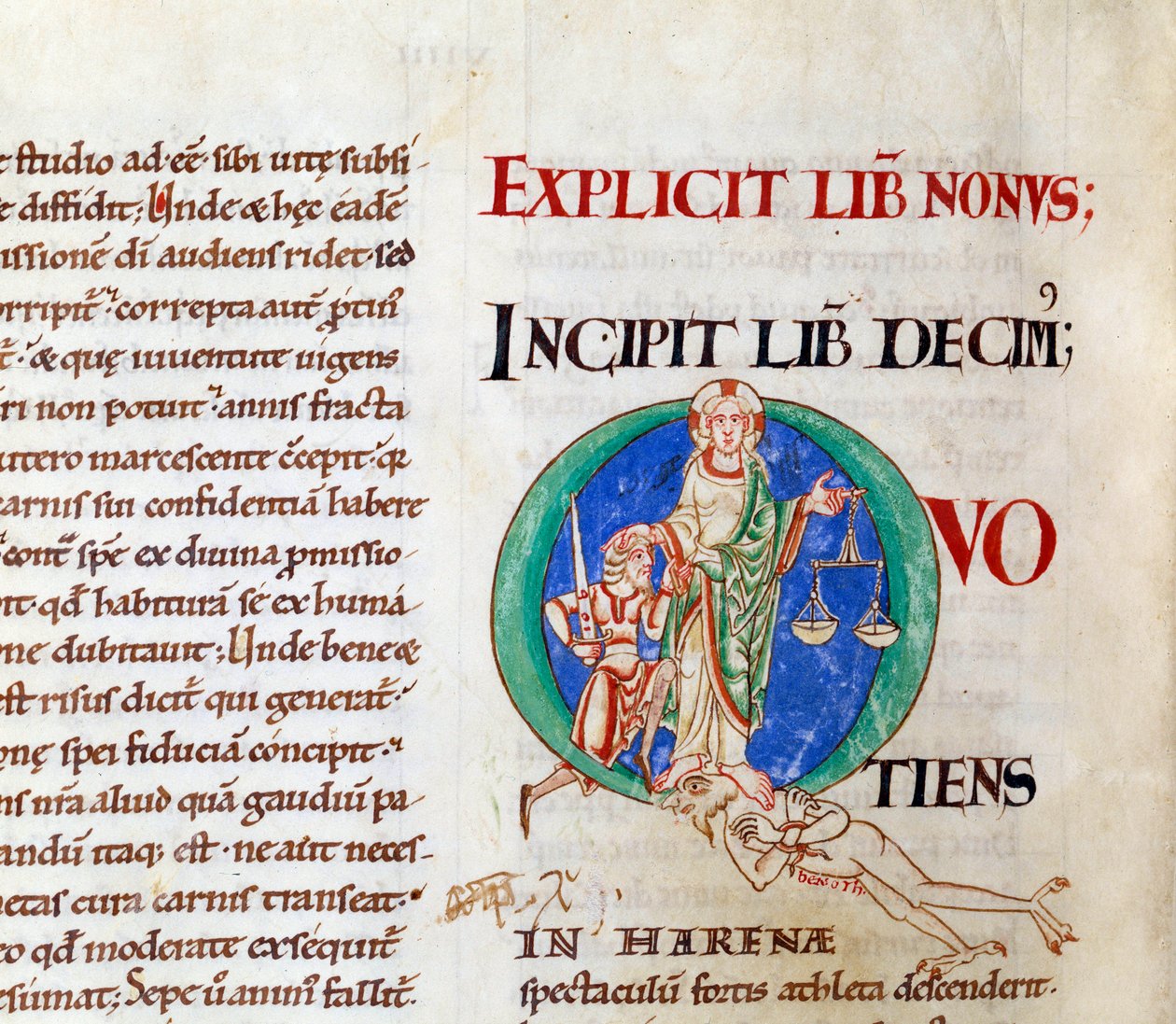 Ultimo giudizio Cristo accoglie Giobbe lettera "Q" (lettrine). Miniatura dal manoscritto "Moralia in Job", dall