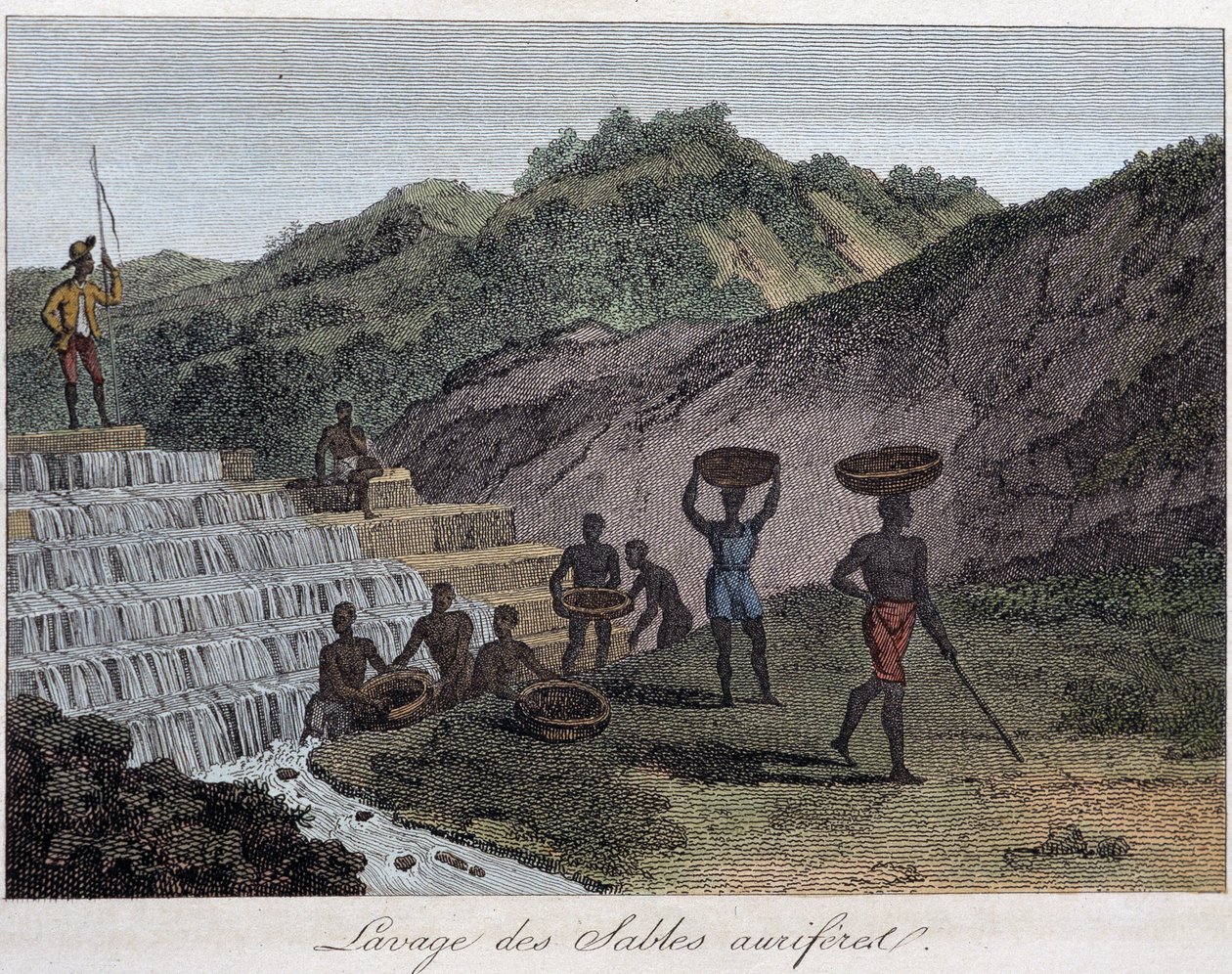 Lavaggio delle sabbie aurifere - "Le Monde en prints ou Géographie des cinq parts du monde" di Chevalier de Roujoux da French School