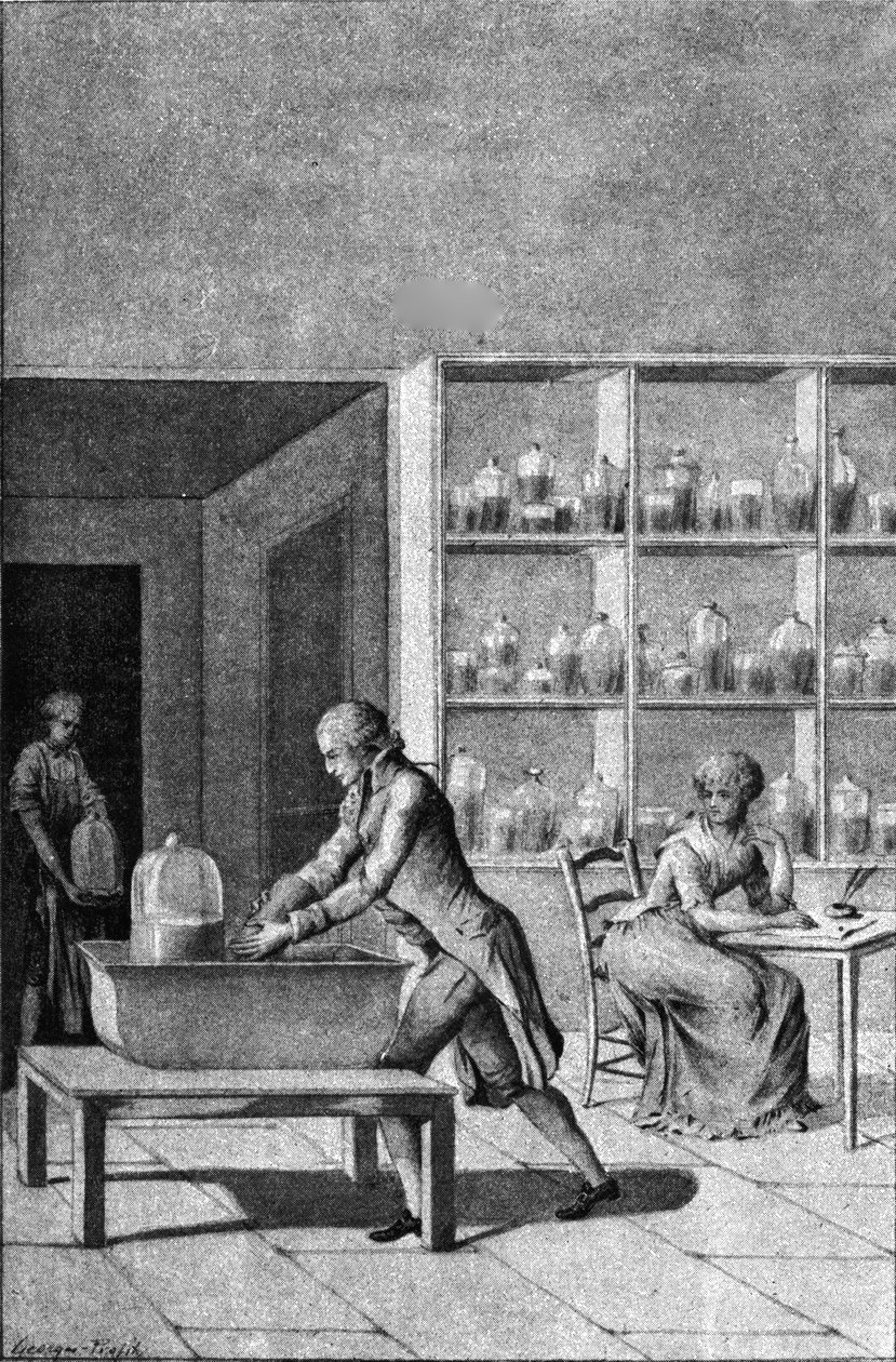 Lavoisier nel suo laboratorio all
