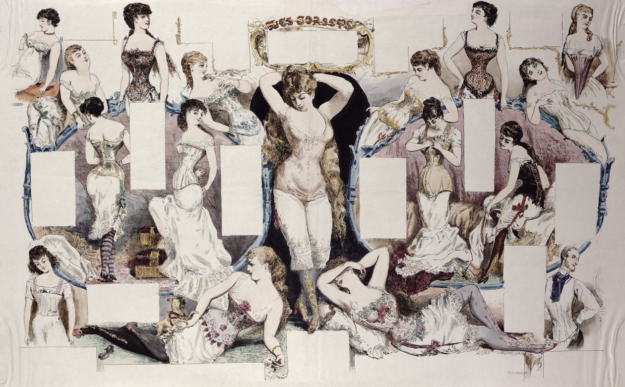 Illustrazioni per un articolo sulla biancheria intima femminile, da La Vie Parisienne, c.1870 da French School