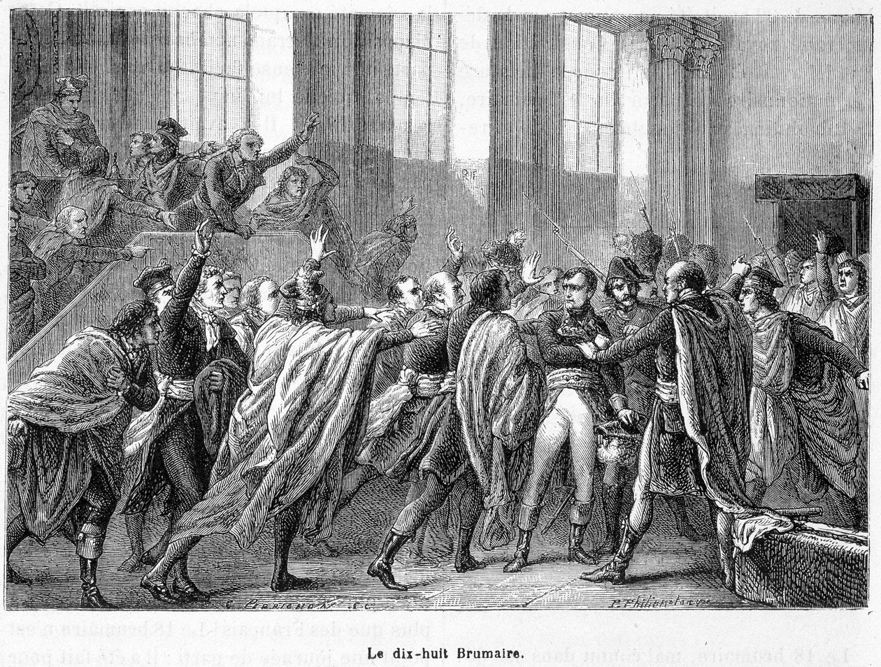 Il 18 Brumaio anno 8: colpo di stato di Napoleone a Saint-Cloud nel Consiglio dei Cinquecento (sala dei 500) - in "La Francia Popolare" da French School