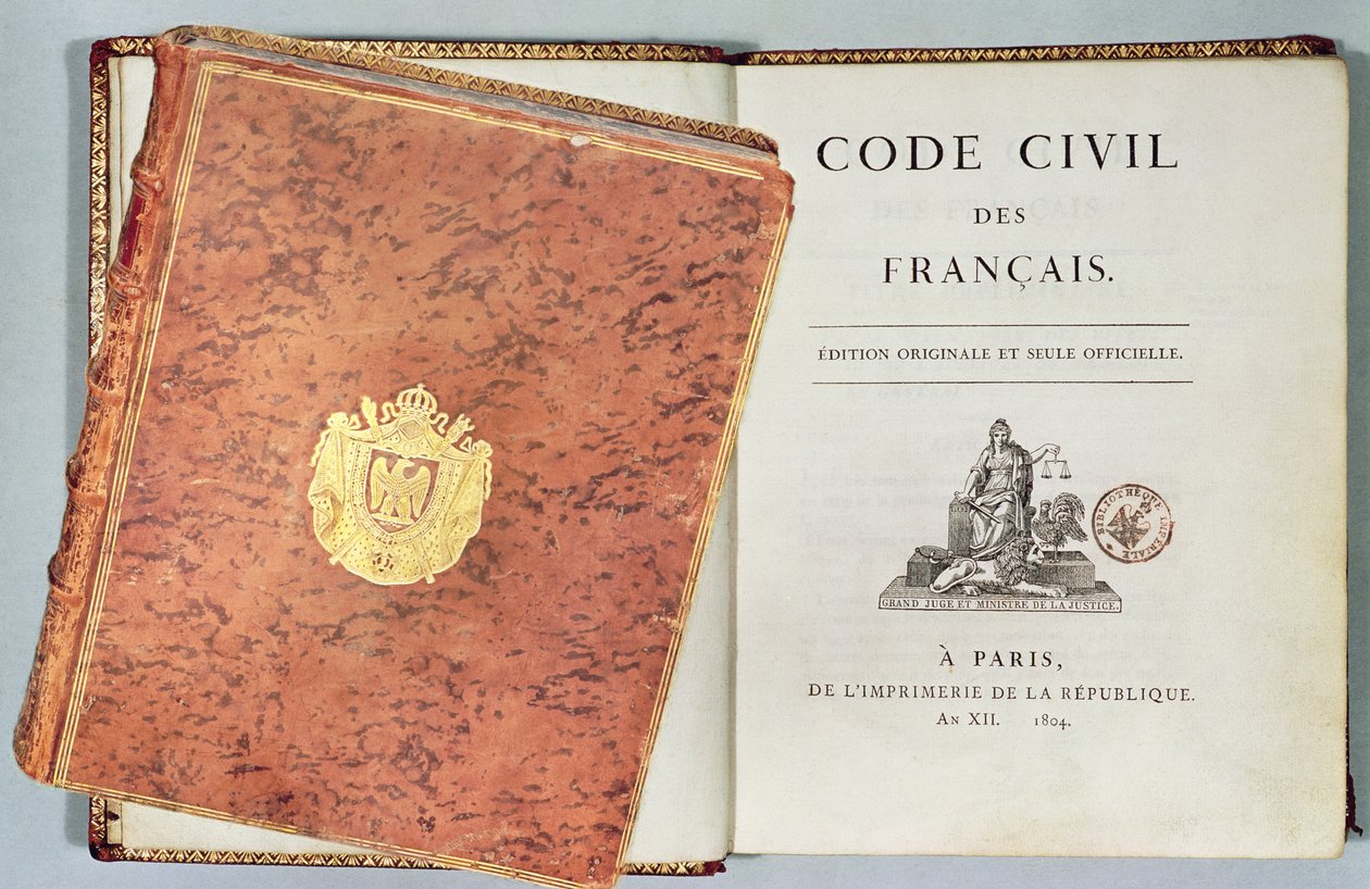 Le Code Civil des Francais, mostrando la rilegatura e la pagina del titolo, prima edizione pub. 1804 da French School