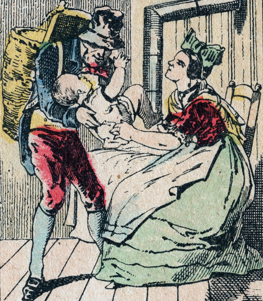 Le Père Fouettard, personaggio francese del padre frustatore, figura leggendaria del folklore che punisce i bambini cattivi e rinchiude i disobbedienti, immagine di Epinal XIX secolo (incisione) da French School