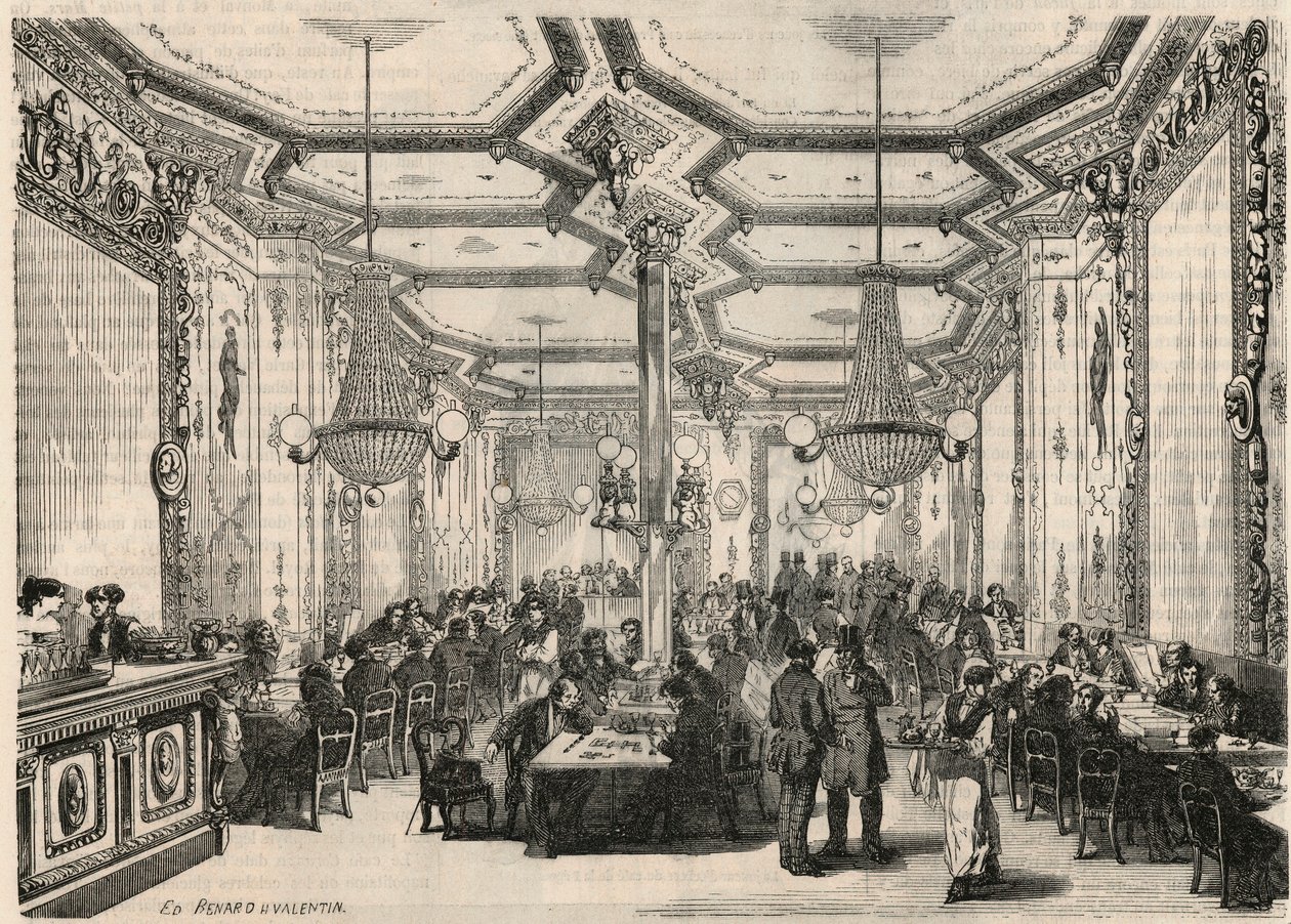 Il caffè Pierron a Parigi nel XIX secolo - Incisione in "Tableau-de-Paris" di Edmond Texier 1852 da French School