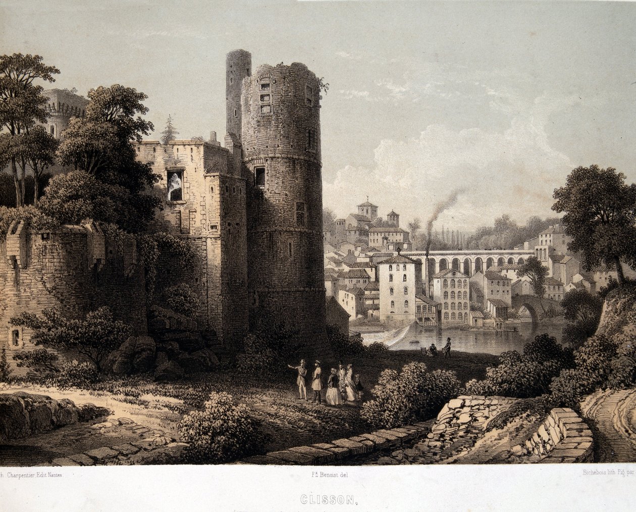 Il castello di Clisson - Litografia da French School