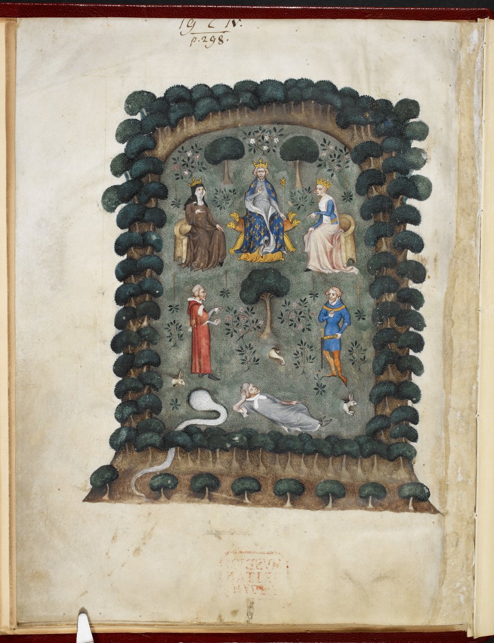 Le songe du vergier, attribuito a Évrart de Trémaugon, Royal MS 19 C IV, f.1v da French School