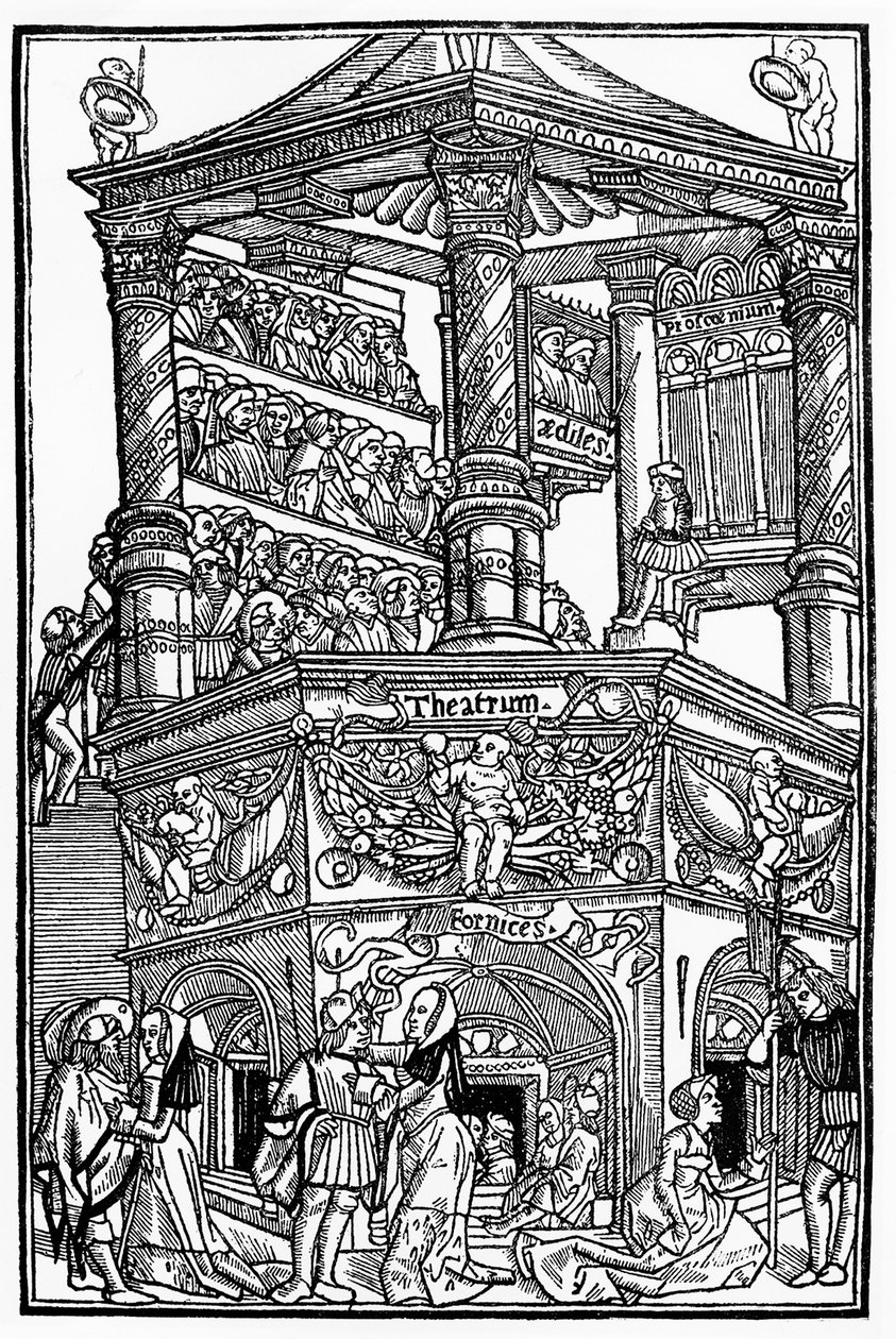 Il teatro nel Medioevo: vista su un teatro e il pubblico - di Terenzio di Jean Trechsel, ed. a Lione da French School