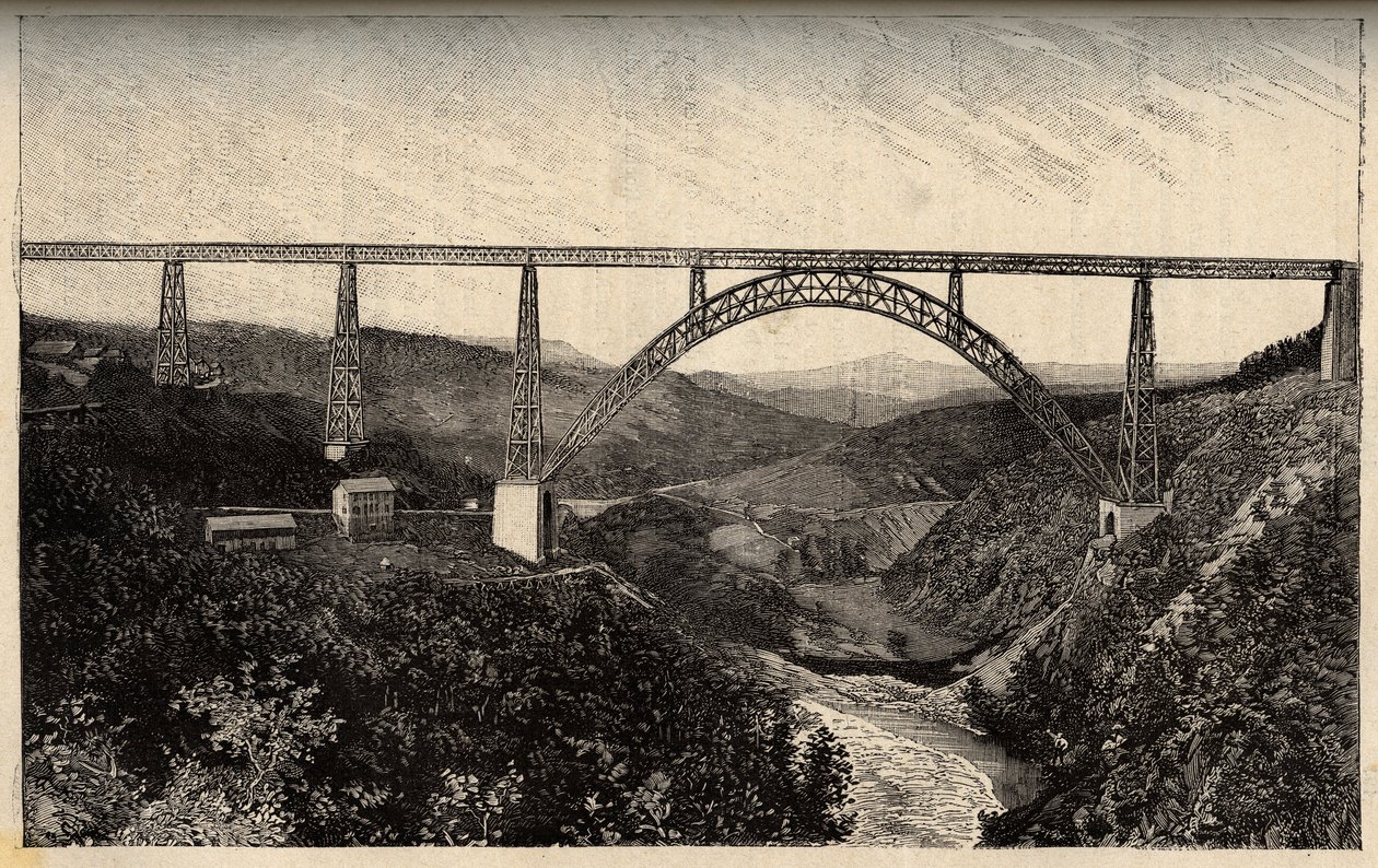 Il viadotto di Garabit - Cantal - Alvernia-Rodano-Alpi - incisione in “PATRIE - DESCRIPTION PACUREQUIREQUE DE LA FRANCE EN 6 VOLUES BY LUCIEN HUARD - fine XIX secolo da French School