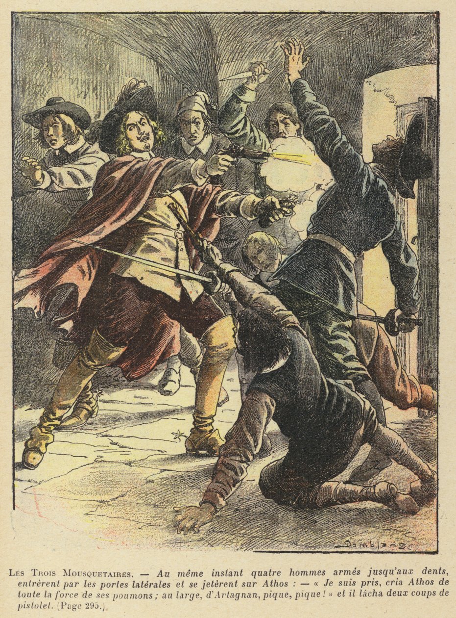I tre moschettieri di Alexandre Dumas (litografia a colori) da French School