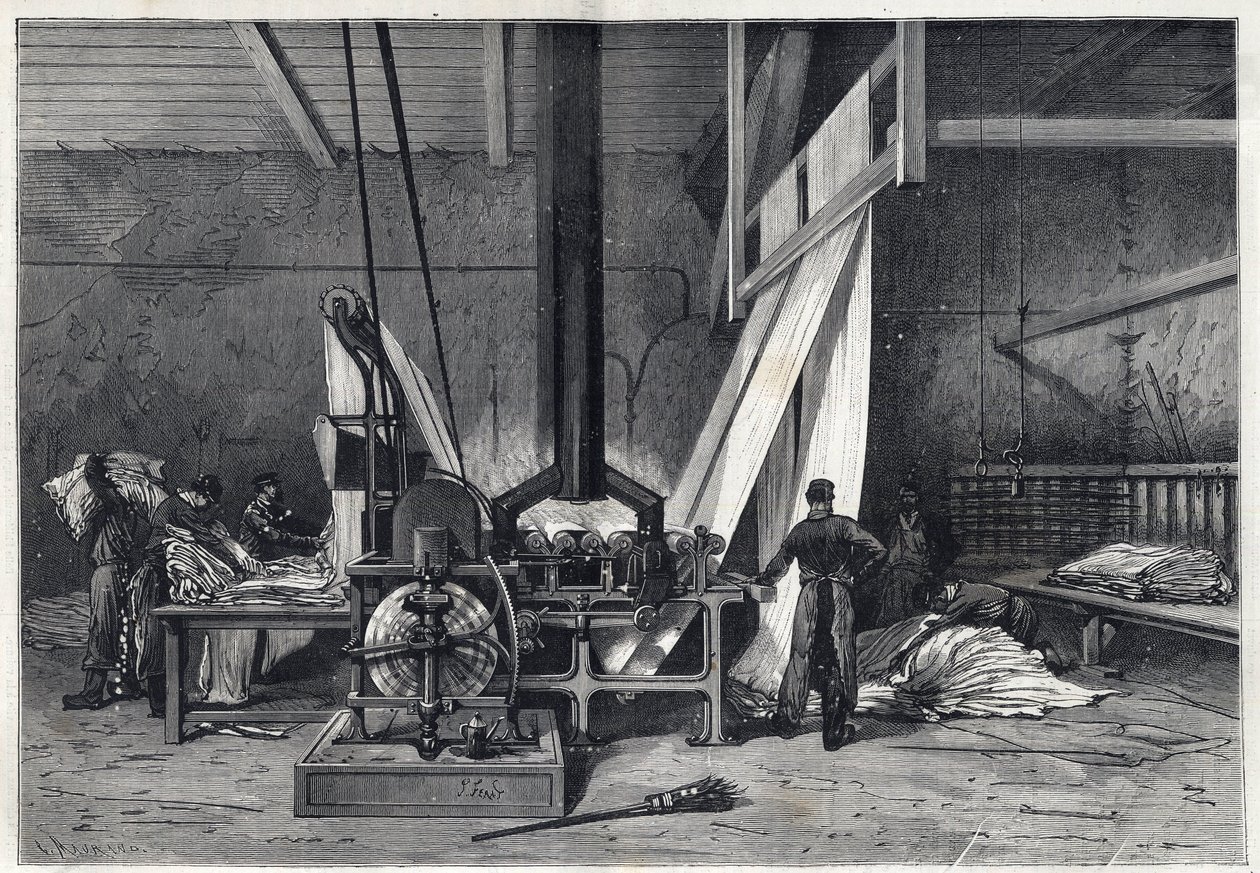 Les grandes usines - Tintoria erie Boutarel a Clichy la Garenne - Le mesh des Etoffes - incisione del 1869 da French School
