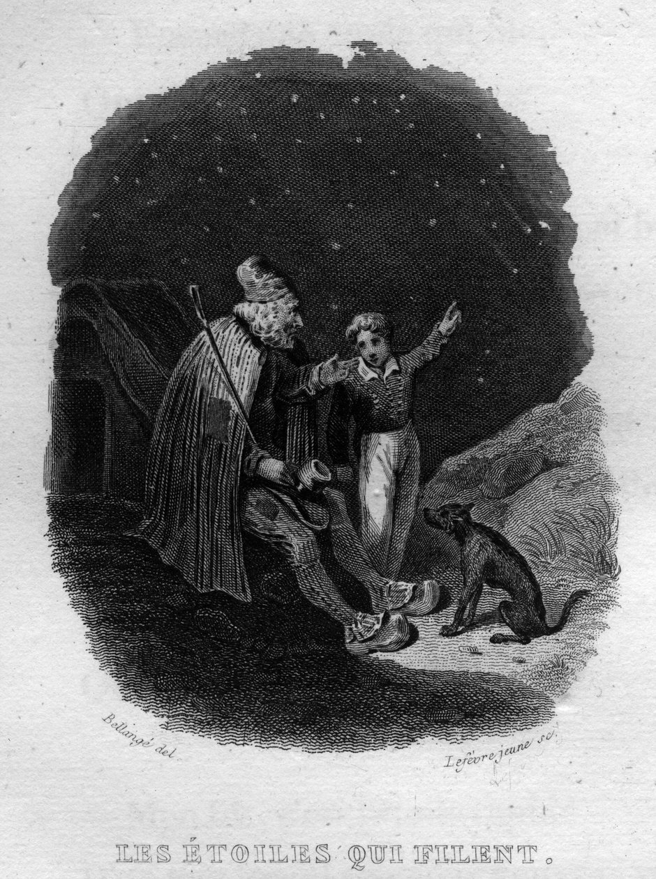 Les étoiles qui filent Chanson de Béranger in "Oeuvres complètes" (1834) di Pierre Jean de Béranger (1780-1857), poeta e cantautore francese da French School