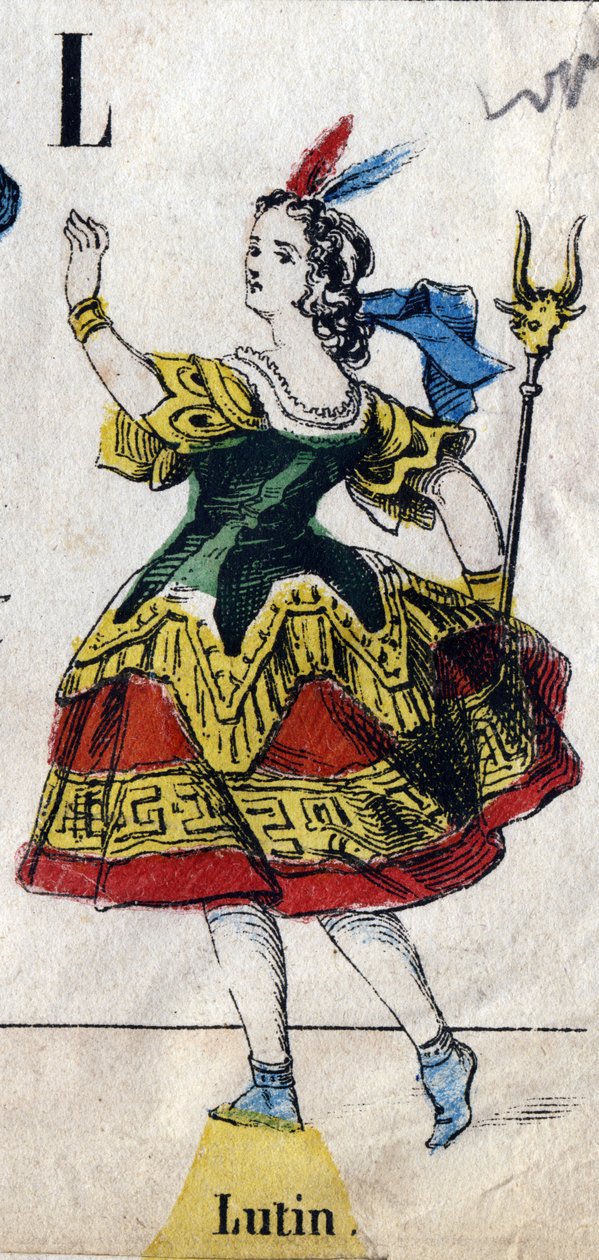 Lettera L: Folletto. Incisione in "Alphabet masquerade". Nuova immagine di Epinal. Stampa-litografia Pinot et Sagaire, editori, Epinal, seconda metà del XIX secolo. Piatto N° 491 con 25 lettere illuminate. Dim: 40,5x28cm da French School