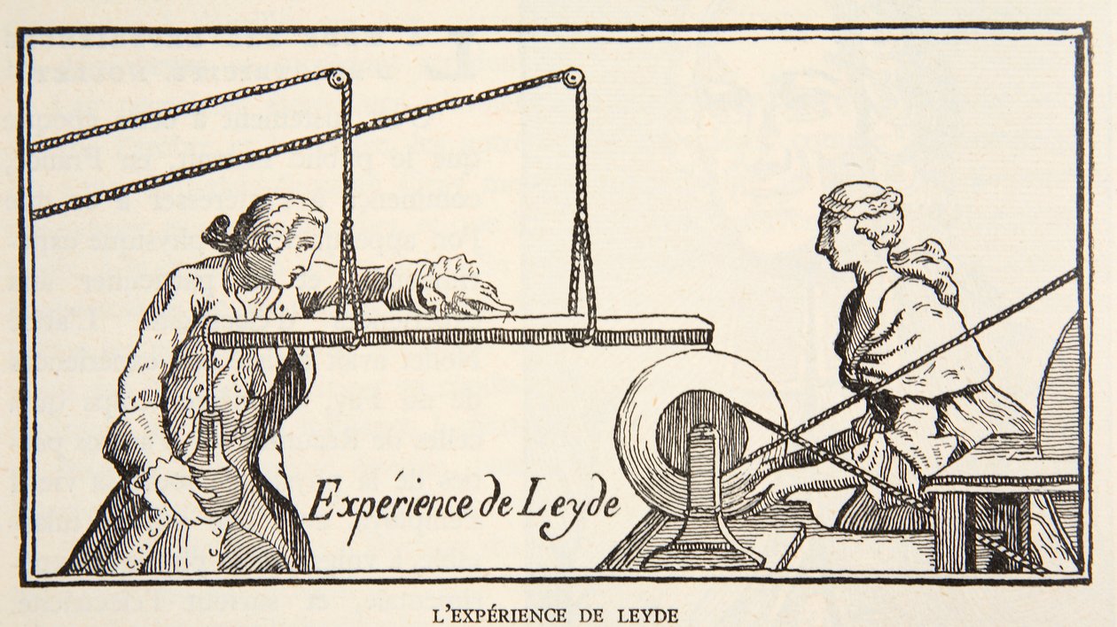 Esperimento di Leyde, copia di Boris Mestchersky, illustrazione da Histoire de la Nation Francaise, Sciences, Volumi I & II, di Gabriel Hanotaux, 1924 da French School