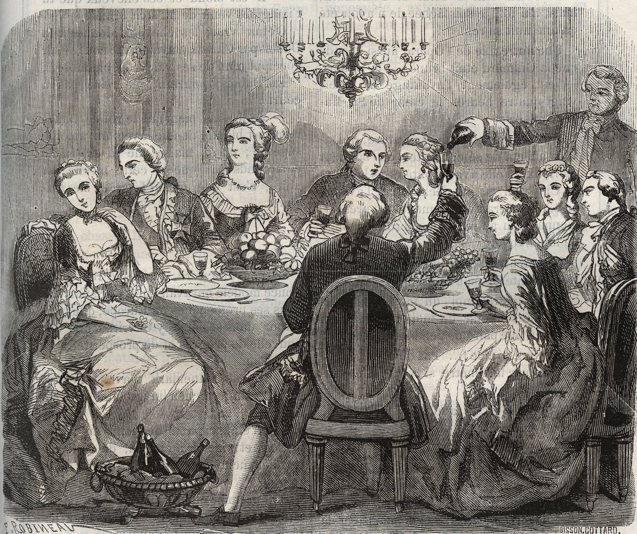 Libertinaggio: Christian VII (1749-1808), Re di Danimarca e Norvegia, durante una festa libertina organizzata dalla danzatrice Marie Madeleine Guimard (1743-1816) nella sua casa di Pantin. Incisione del 1871 in "Histoire Des Cocuses Celebres" di Henry de K da French School
