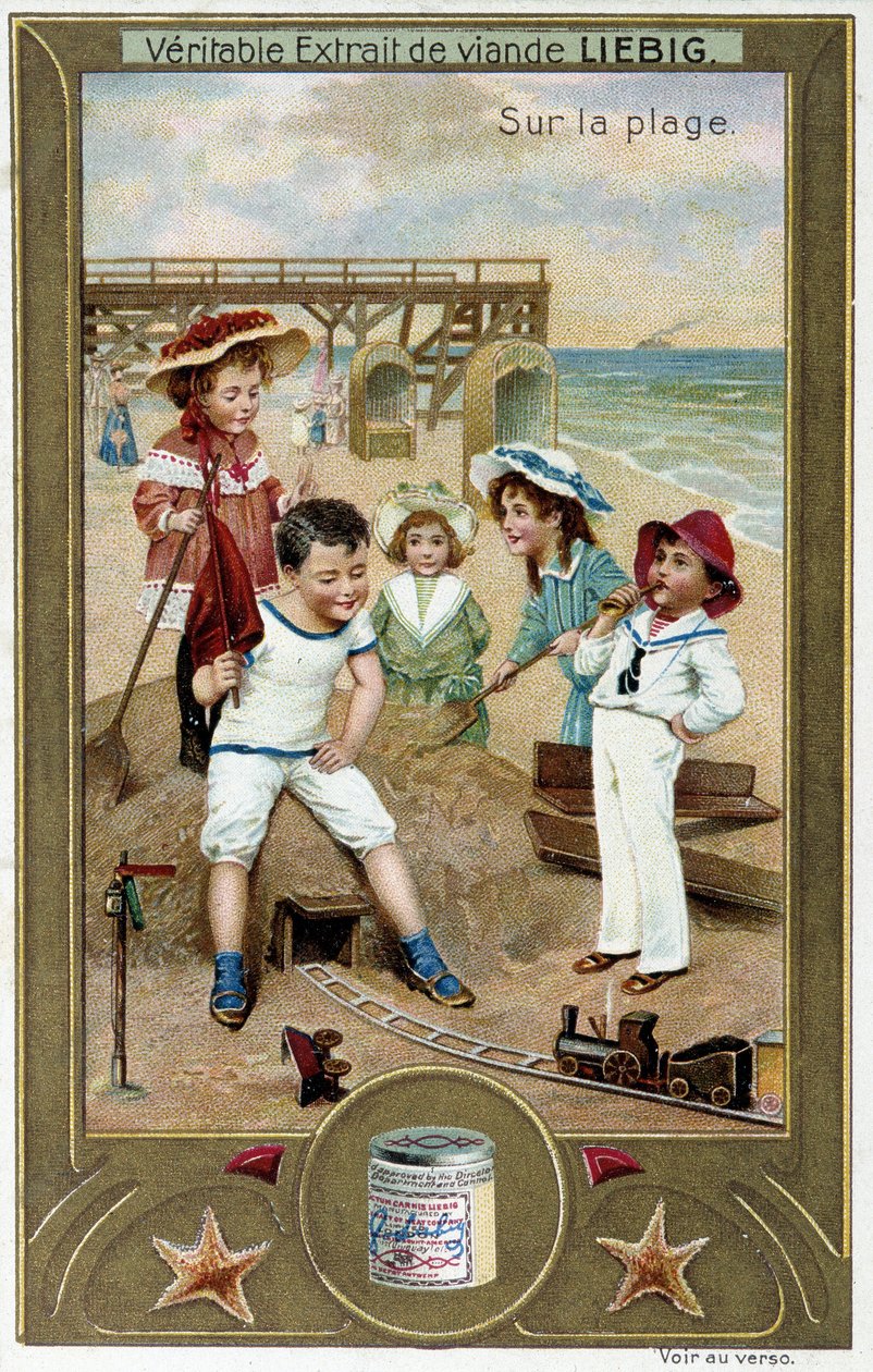 Serie di cromolitografie Liebig "Gioco da spiaggia" di bambini. sd. XIX secolo da French School