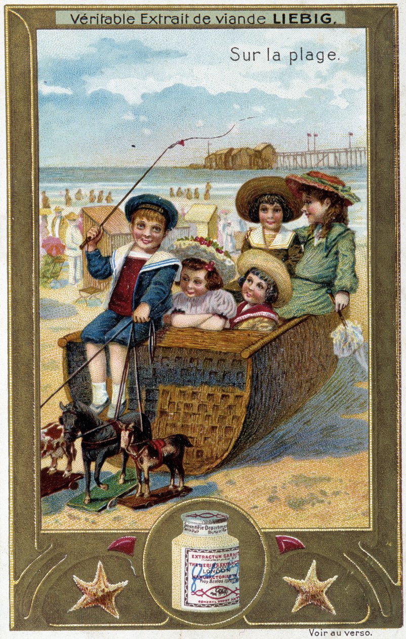 Gioco sulla spiaggia di bambini, serie cromolitografica Liebig, XIX secolo da French School