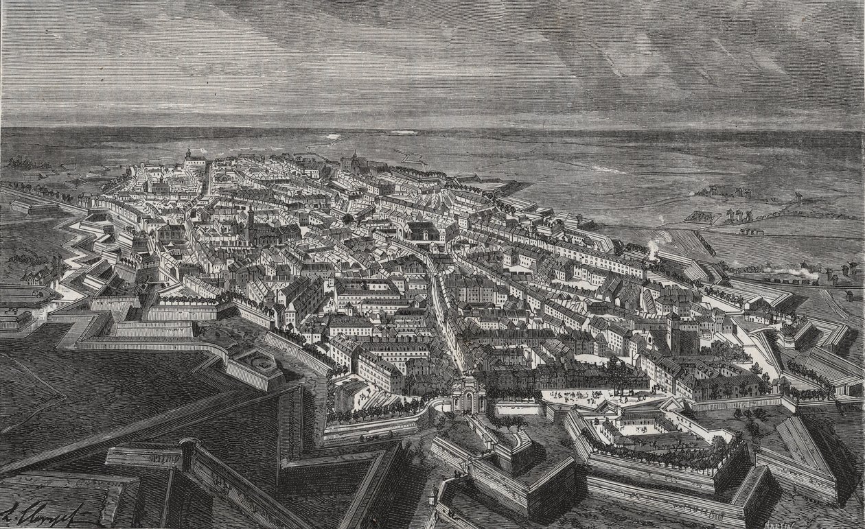 Città di Lille nel Nord della Francia - incisione in 