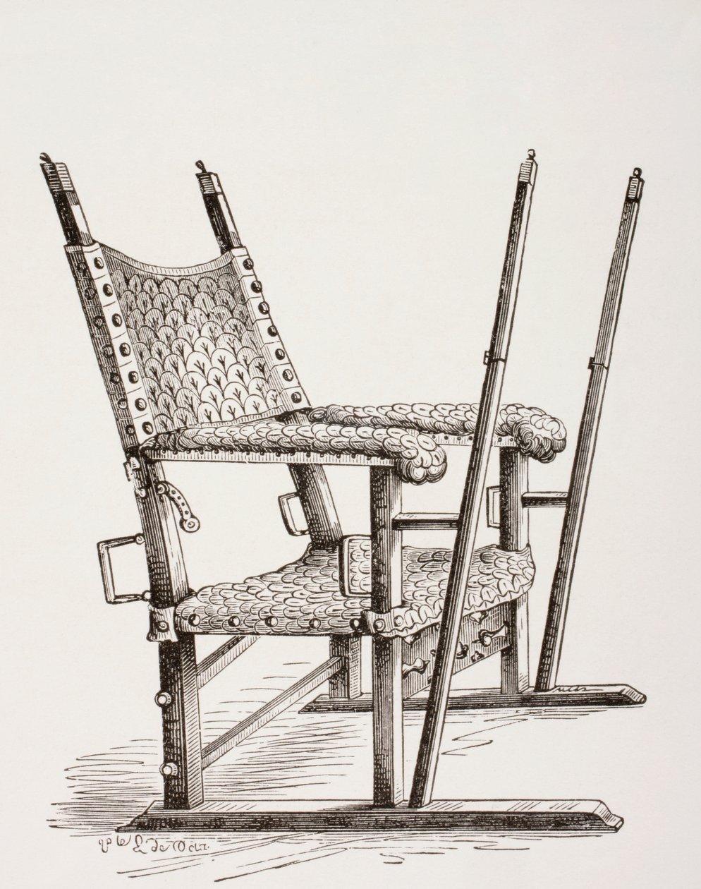 Sedia lettiga usata da Carlo I di Spagna, da Les Arts au Moyen Age, pubblicato nel 1873 da French School