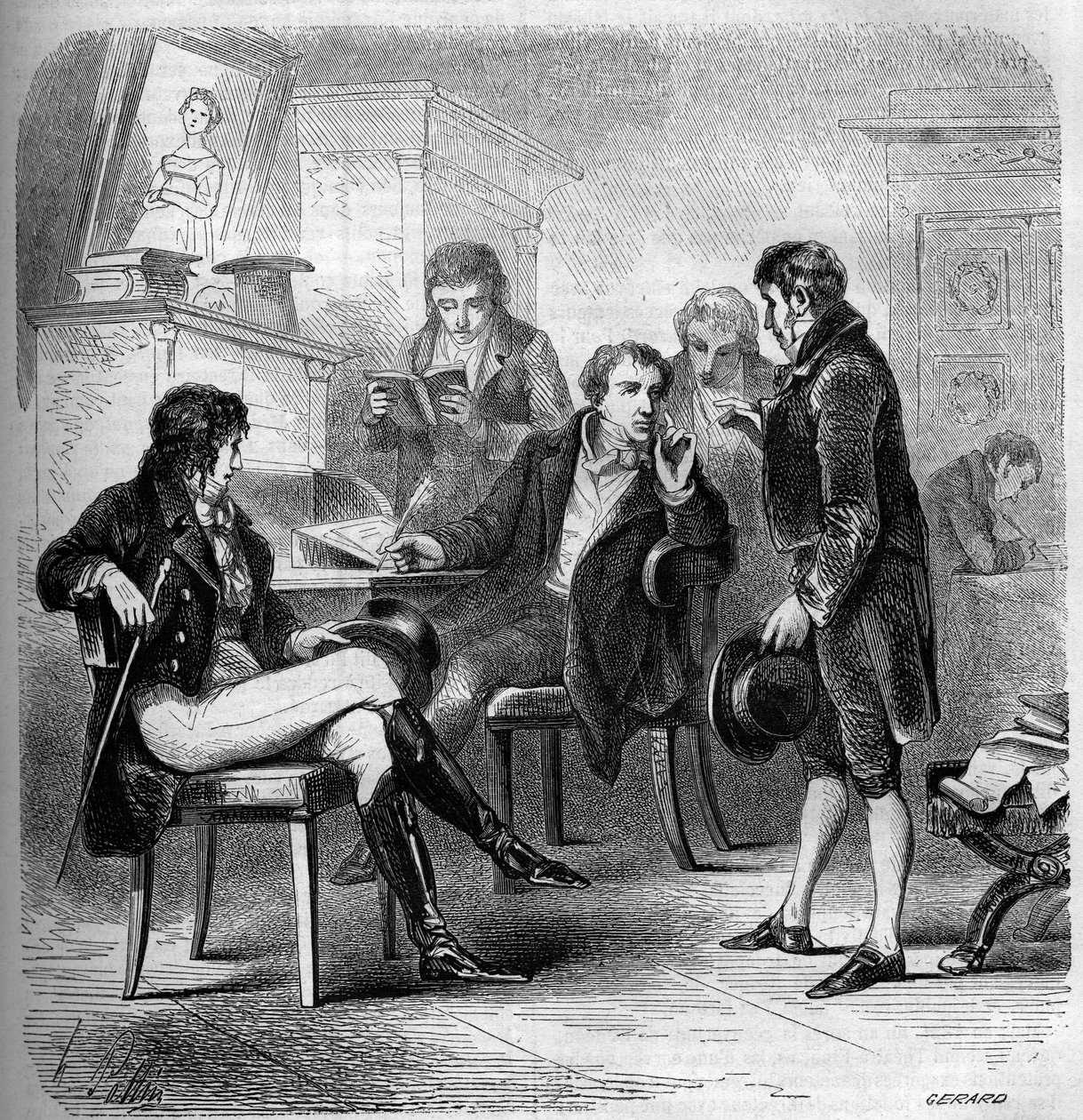 Louis Benoit (Louis-Benoit) Picard (1769-1828), scrittore e comico francese, rappresentato nel suo studio. Incisione del 1858 da French School
