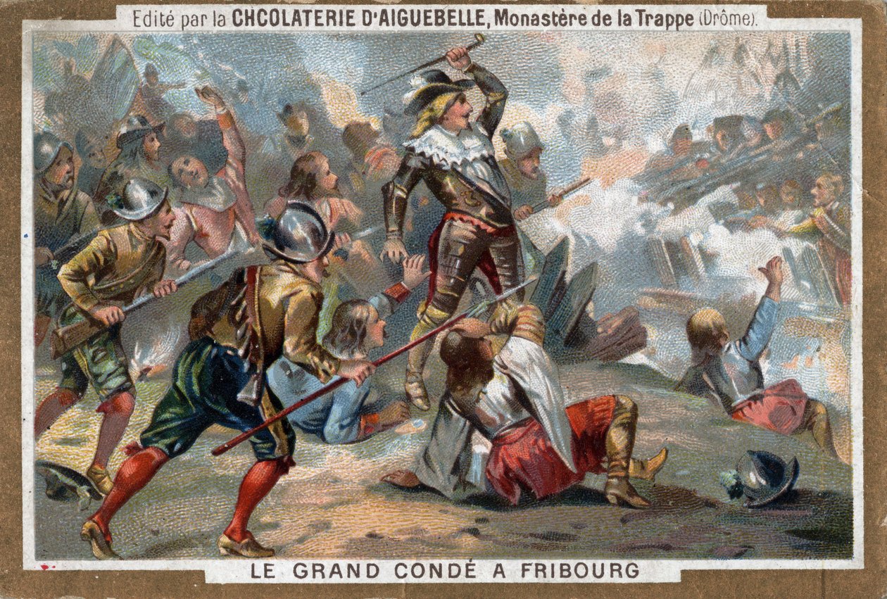Luigi II di Borbone, Principe di Condé, noto come Le Grand Condé, alla Battaglia di Friburgo nel 1644. Cromolitografia del XIX secolo da French School