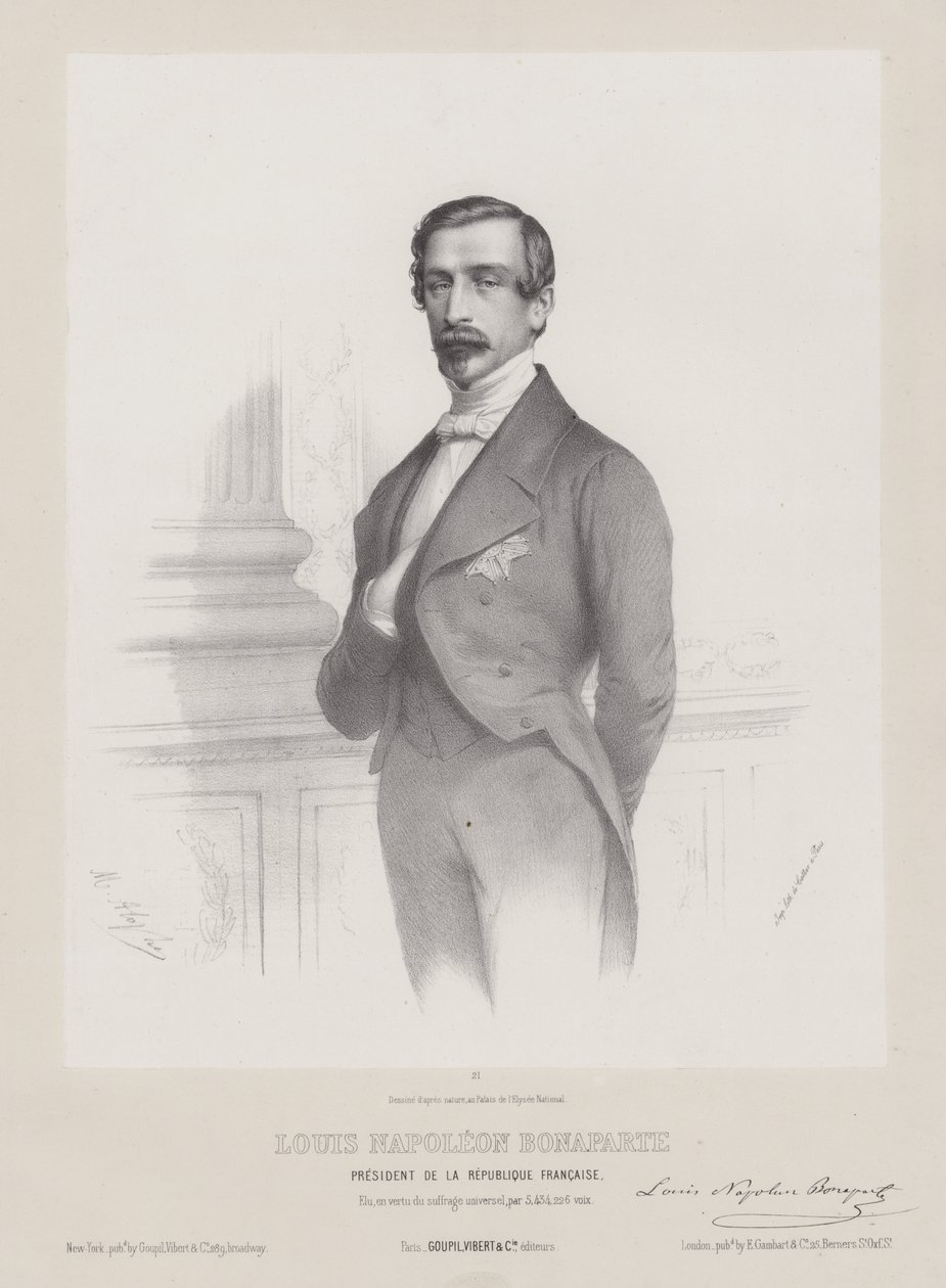 Luigi Napoleone Bonaparte, presidente della Repubblica francese, 1848 circa (litografia) da French School