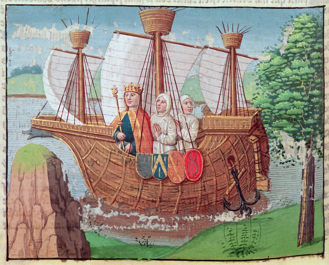Luigi VII che si imbarca per la Terra Santa con alcuni monaci cistercensi nel 1145, miniatura da 